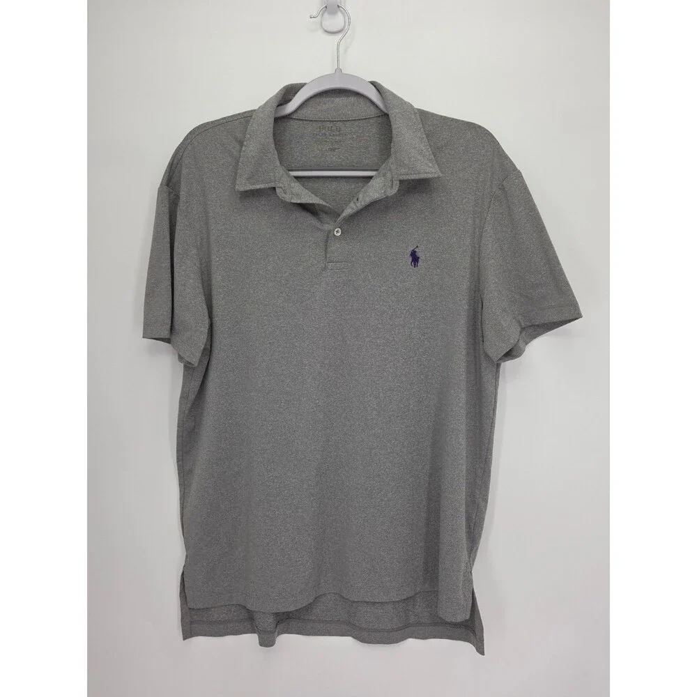 Polo Ralph Lauren Performance Polo Shirt Gray Purple Pony Golf Stretch Large